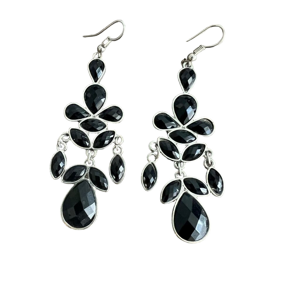 🍭6/$30 Fancy Black Acrylic Intricate Chandelier Dangle Drop Earrings